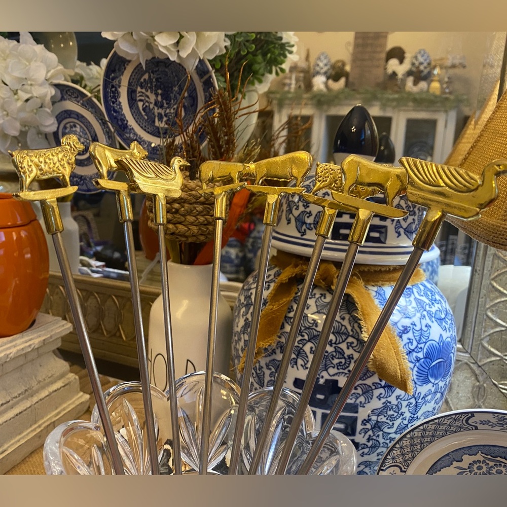 Set of 8 Brass and Stainless Steel Skewers